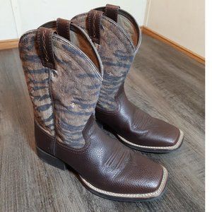 Ariat 10025181 Brown Leather Cowboy Western Boots Kids Size 3.5